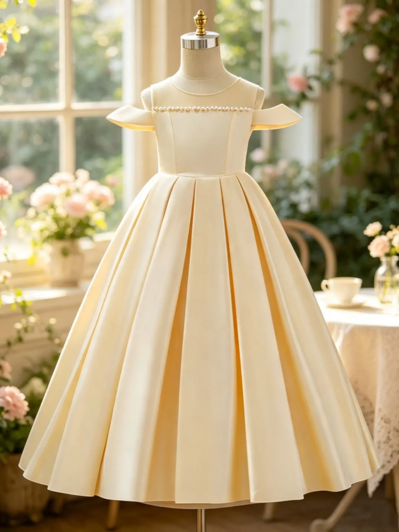 Children's runway dress satin simple design piano and violin performance costume girls' birthday party dress