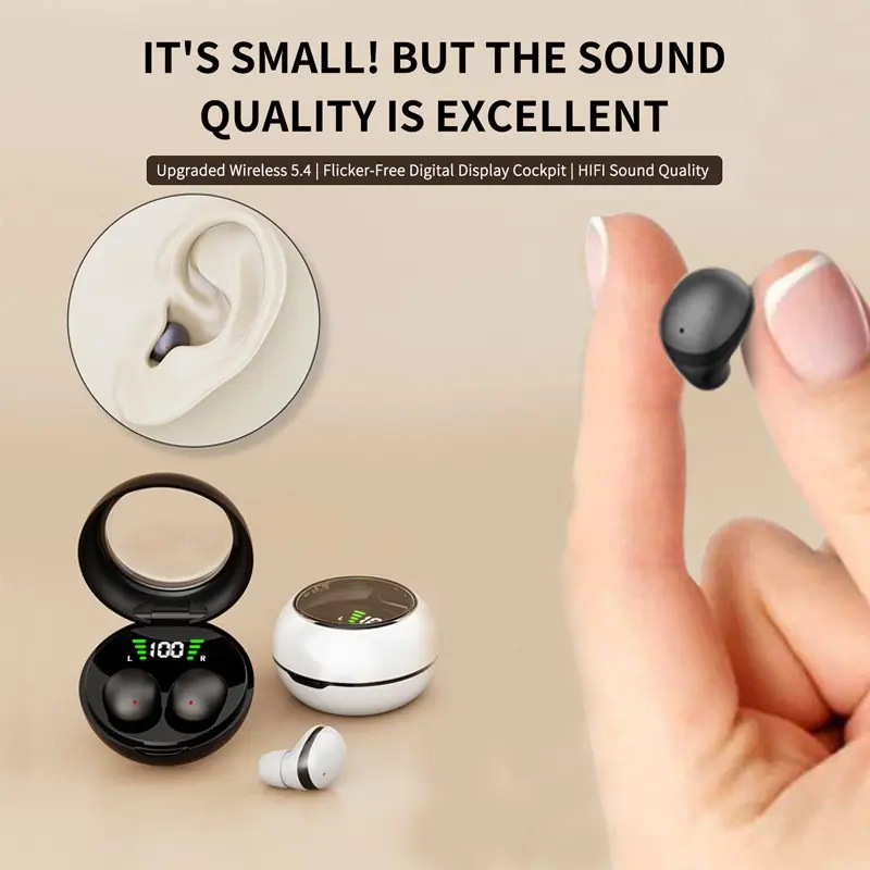 New Mini Wireless Earbuds, True Wireless, TWS Sleep Headphones, Wireless Sleeping Headphones, Small Invisible Design for Work, Easy to Carry, Comfortable to Wear, Suitable for Sleep and Sports, Lightweight Earbuds, Sleep Earphones