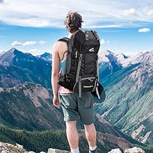 AGS Bseash 60L Waterproof Hiking Camping Backpack with Rain Cover, Large Outdoor Sport Travel Daypack Rucksack for Climbing