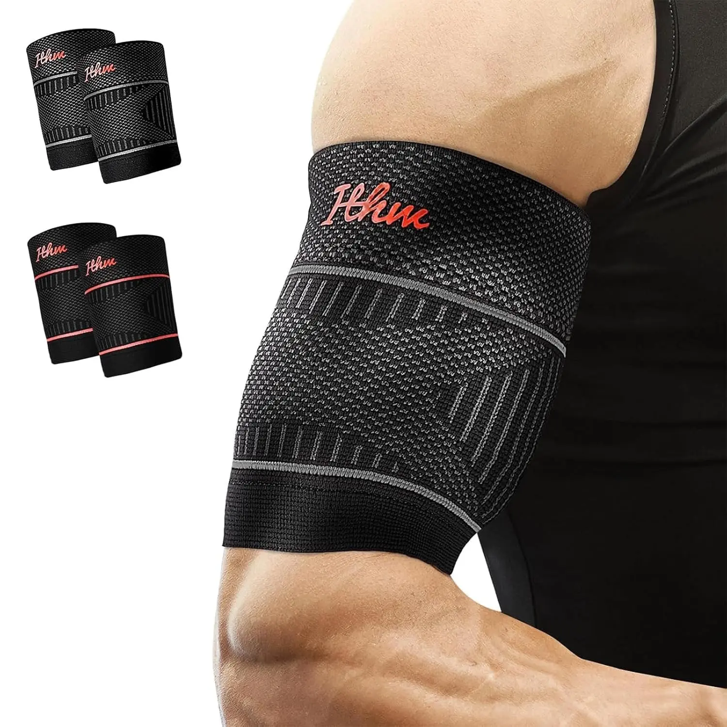Bicep Tendonitis Brace for Pain Relief - Upper Arm Compression Sleeve (Arm Sleeve) for Men/Women, Multi-Size Option Available (Gray, Large)