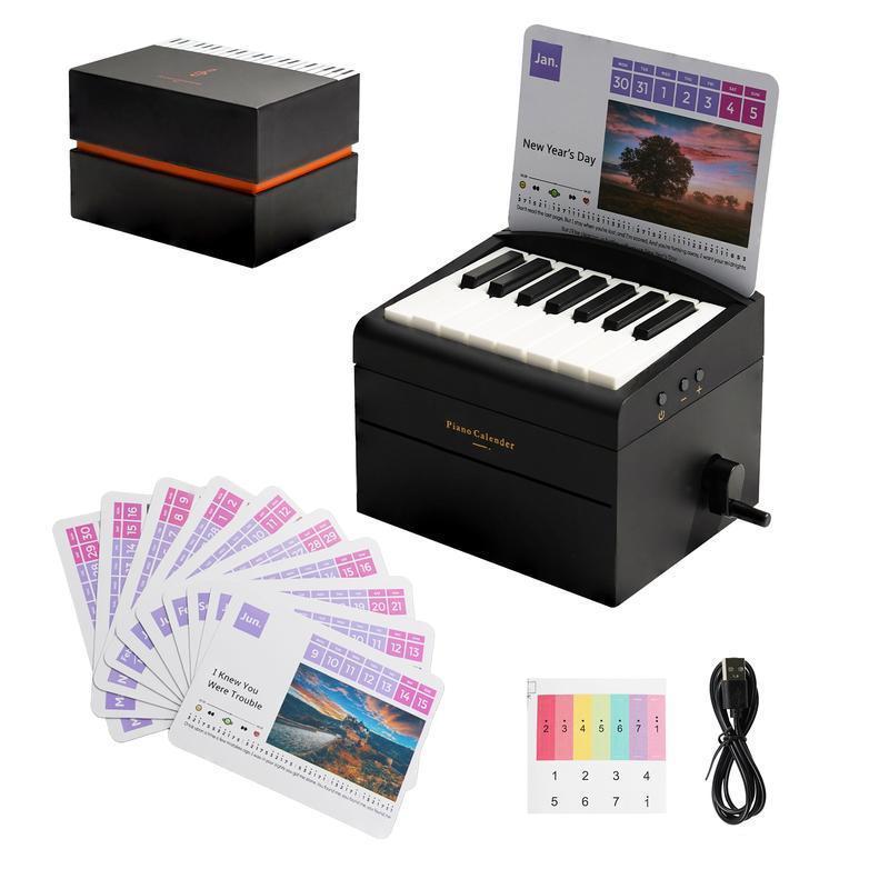 Playable Mini Piano Decor Set –  Music Calendar with 52 Sheet Music Cards & Reusable Note Cards, Creative Gift for Music Lovers