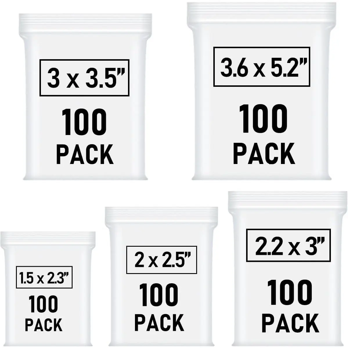 500 count Small Plastic Bags, Mini Baggies,  Bag Clear Plastic | 5  Sizes, Resealable Poly Bags for , Storage, Candy, Packaging