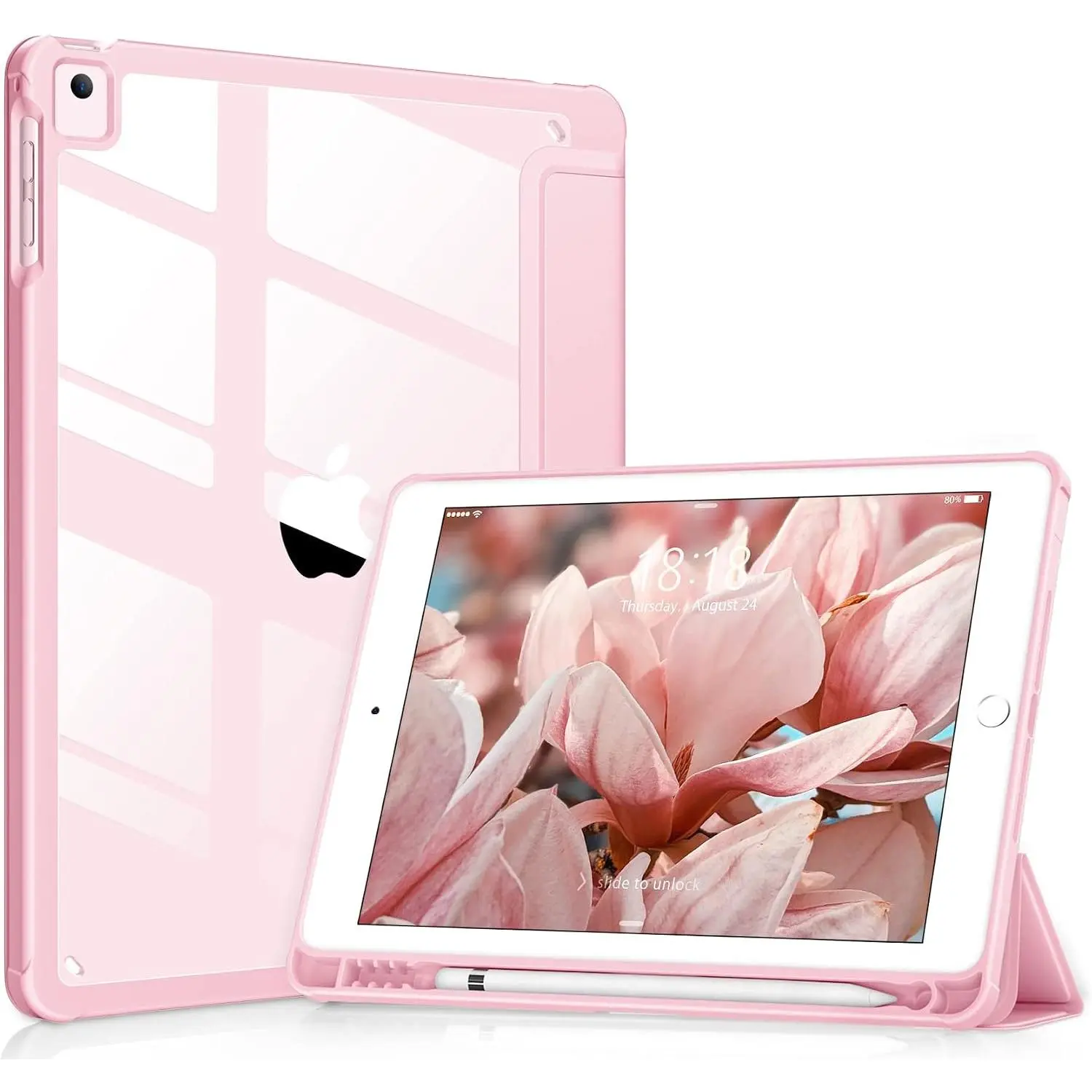 for iPad 6th / 5th Generation 9.7 inch Case (2018/2017), iPad Air 2 & 1 (2014/2013) Case, Clear ,  Cover [-in Pencil Holder, Auto Sleep/Wake] -