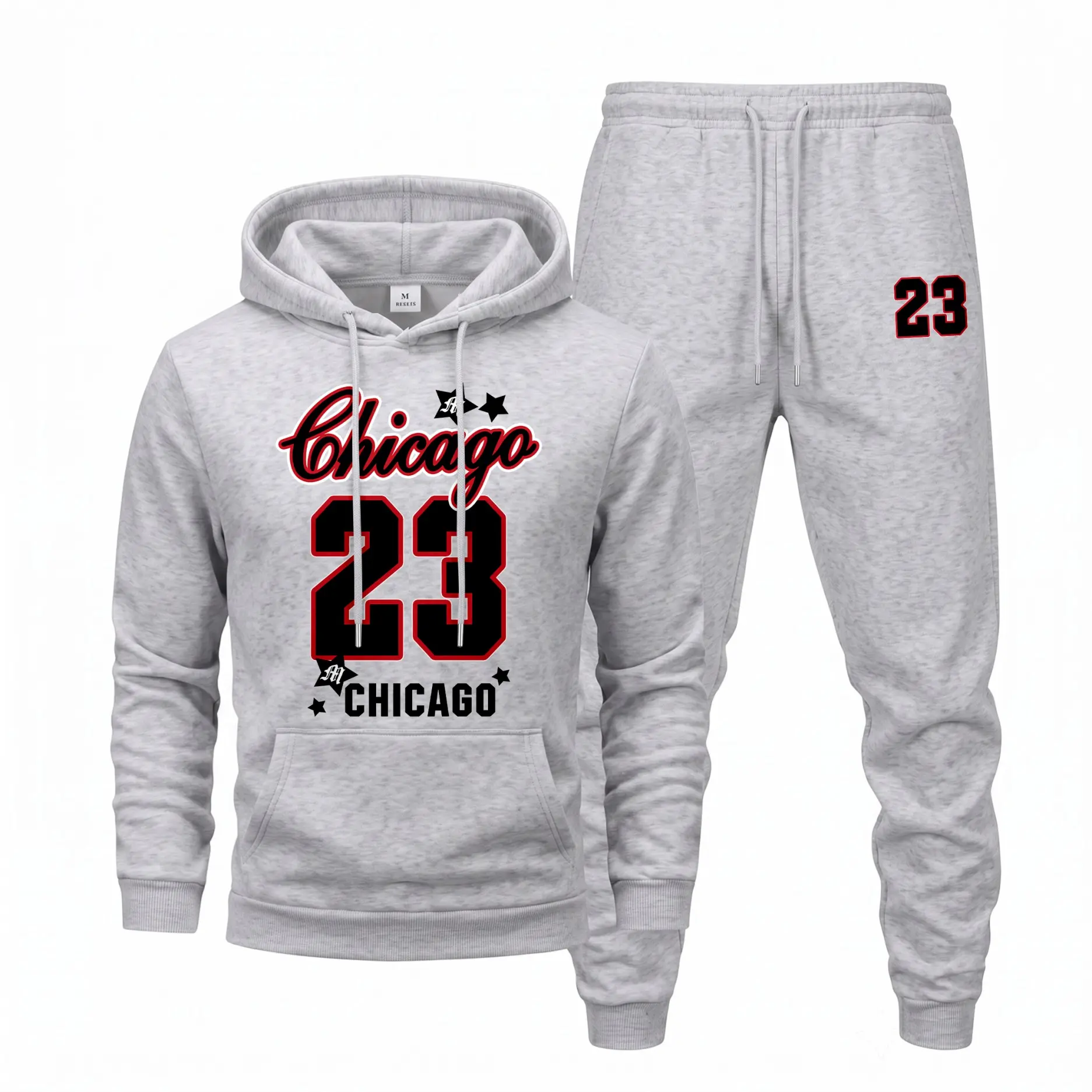 Men's Chicago 23 Letter and Number Graphic Hoodie & Sweatpants Set, Casual Hip-Hop Long Sleeve Pullover with Drawstring Jogger Pants, Fall Winter Tracksuit for Daily Wear, Travel, Lounge and Streetwear