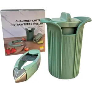 Cucumber Cutting & Strawberry Seed Removing Set: Kitchen Gadget, Easily Handle Strip-cutting and Seed-removing with One Button, Enjoy Convenient Cooking, Green