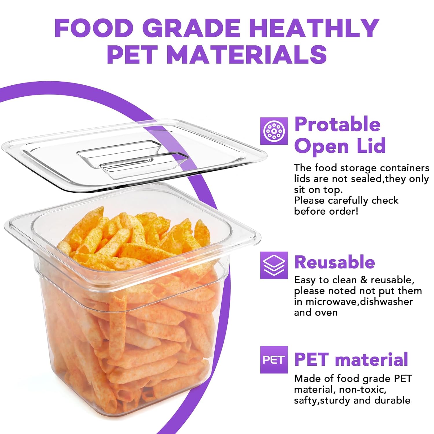 12 Pack Plastic  Pan with  1/6 Size 4 Inch Deep Commercial  Storage Containers for Fridge Salad Fruits Vegetables Clear Restaurant Polycarbonate