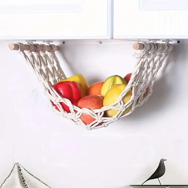 Chic 1pc Macrame Fruit Hammock with Banana Hook  Space-Saving Kitchen Storage, Perfect for Produce & Veggie Organizing