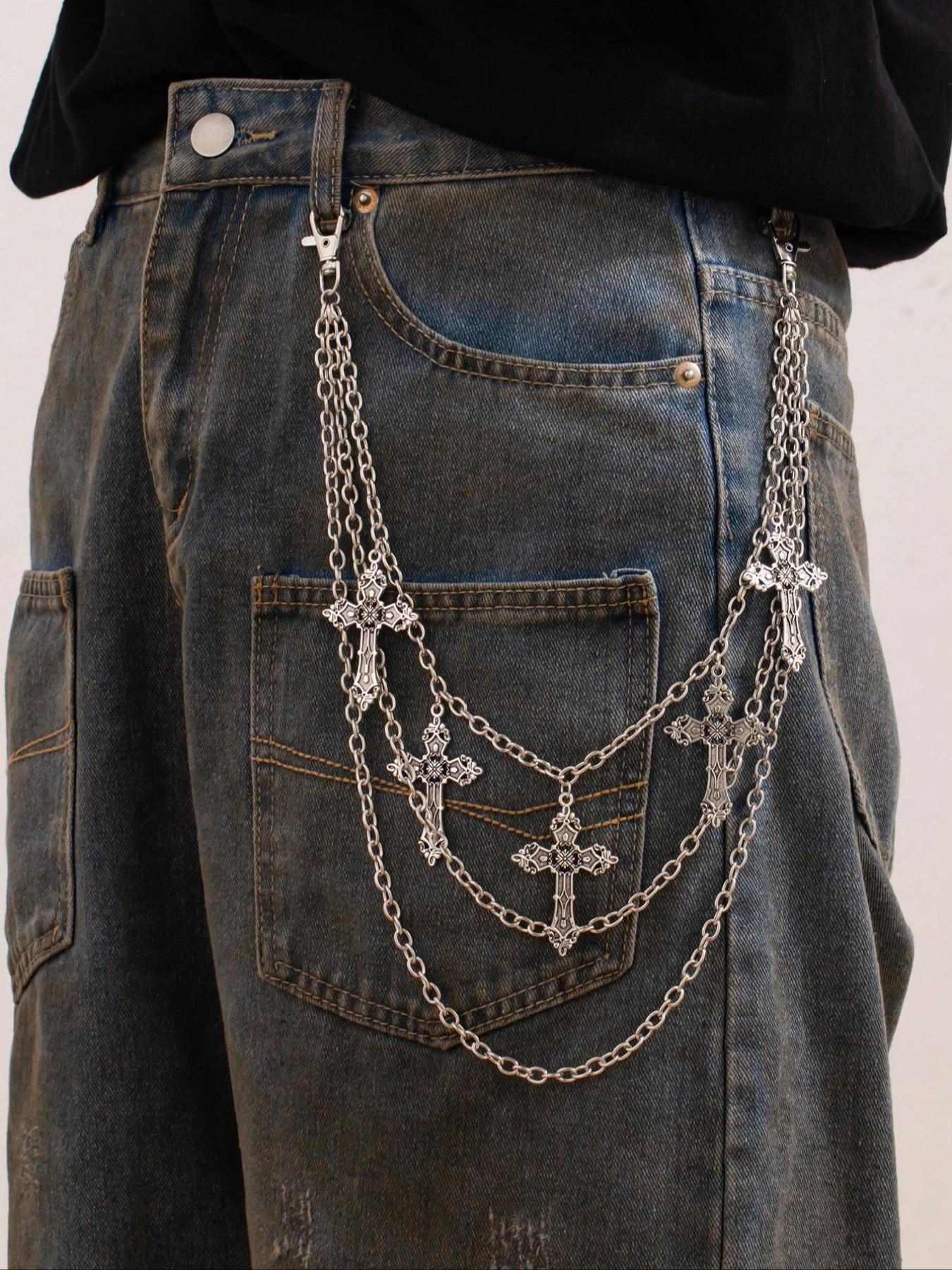 Men's Adjustable Cross Layered Waist Chain, Punk Style Jeans Chain, Fashion Pants Chain for Party, Trendy All-match & Exquisite Accessory for Birthday Gift