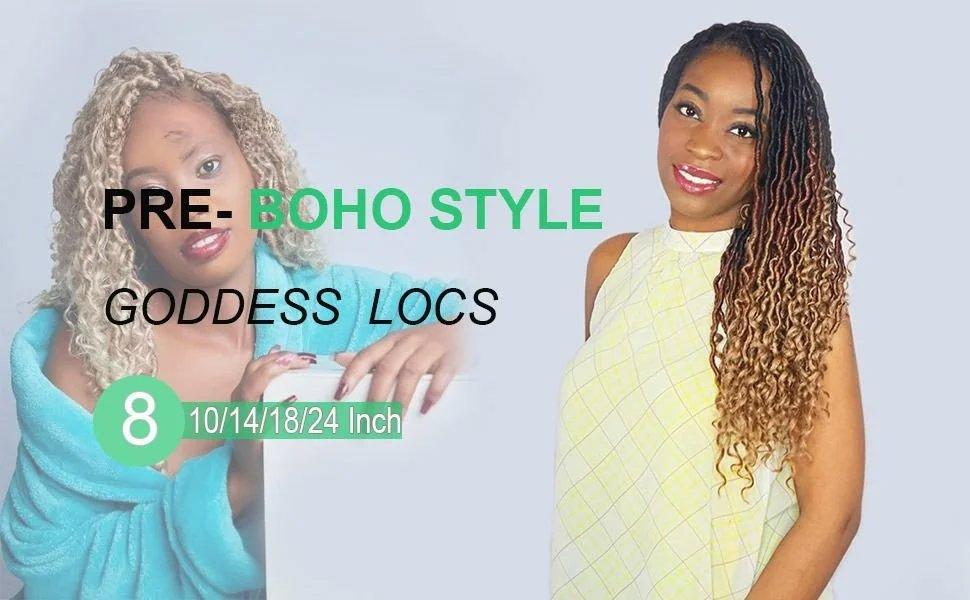THE WELL KEPT ZRQ 8 Packs Boho Faux Locs Crochet Hair 24 Inch Ombre Goddess Locs Croceht Braids, Pre Looped Boho Goddess Loc,Curly Bohemian Locs With Curly Ends Hair Extension T27#