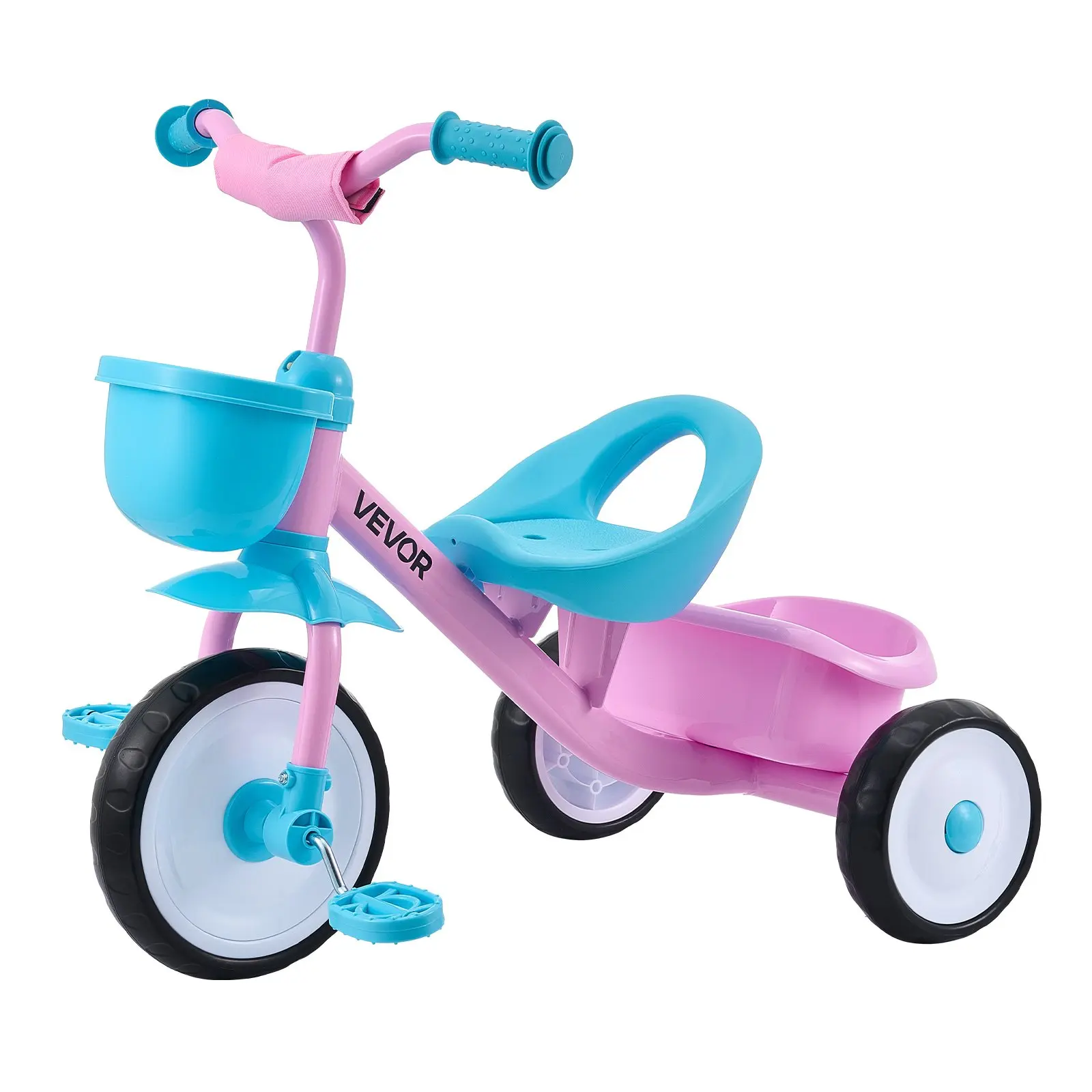 VEVOR Unisex Toddler Tricycle for 2-5 Year Olds, CE & CPC Certified, 55 lbs Capacity, Carbon Steel Frame, Adjustable Seat, Oxford Fabric Storage Basket, Handlebar Grips, Outdoor Play Birthday Toy, 2-5 Years