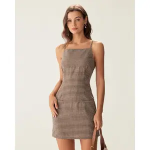 Brown Gingham Slip Mini Dress