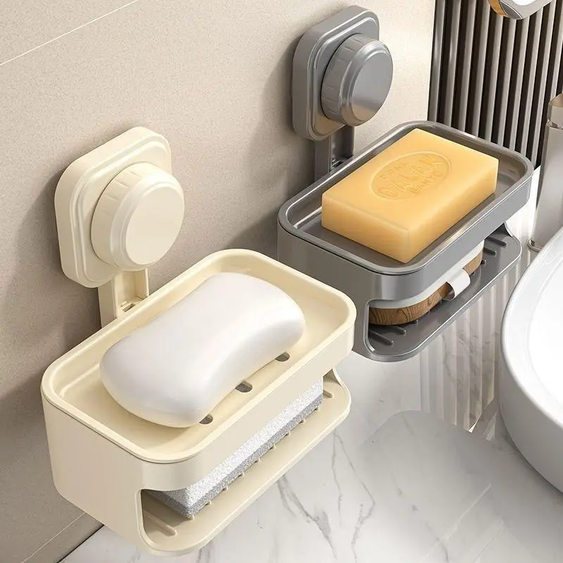 Punch-Free Double Layer Wall Mount Soap Holder | Draining Soap Storage Box for Bathroom Household Soap Organizer