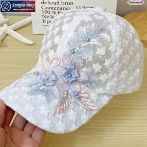 Women’s Korean Style Embroidered Floral Mesh Baseball Cap, Breathable Lace Sun Hat with Solar UV Protection, Lightweight Mesh Integration Floral Cap for Beach, Travel, Outdoor Activities and Daily Casual Fashion Styling