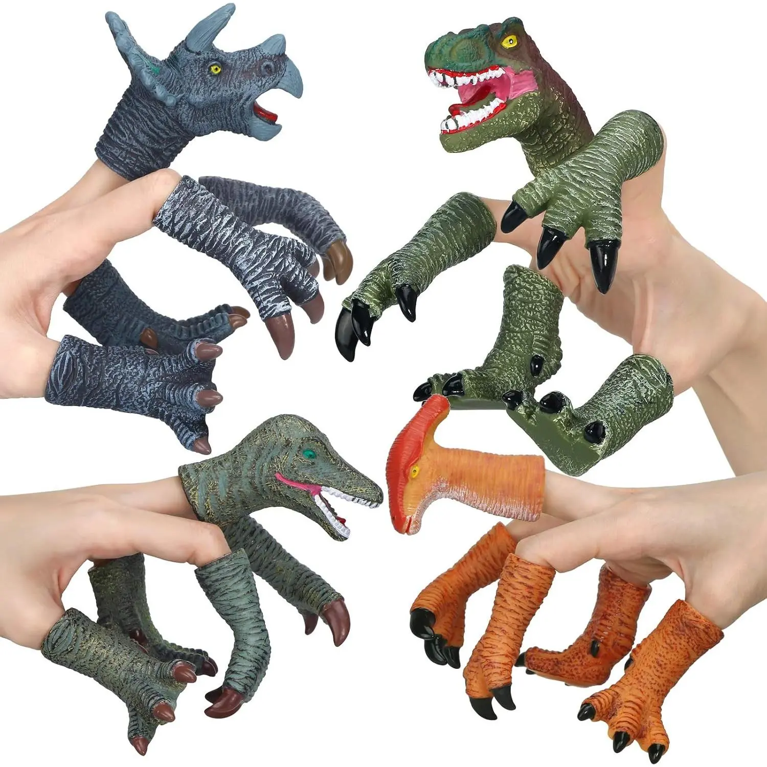 Dinosaur Toys Dinosaur Figure, Rubber Dinosaur Finger Puppets Set with Heads, Paws, and Feet, Bath Toys for Kids, Finger Puppets 20pcs