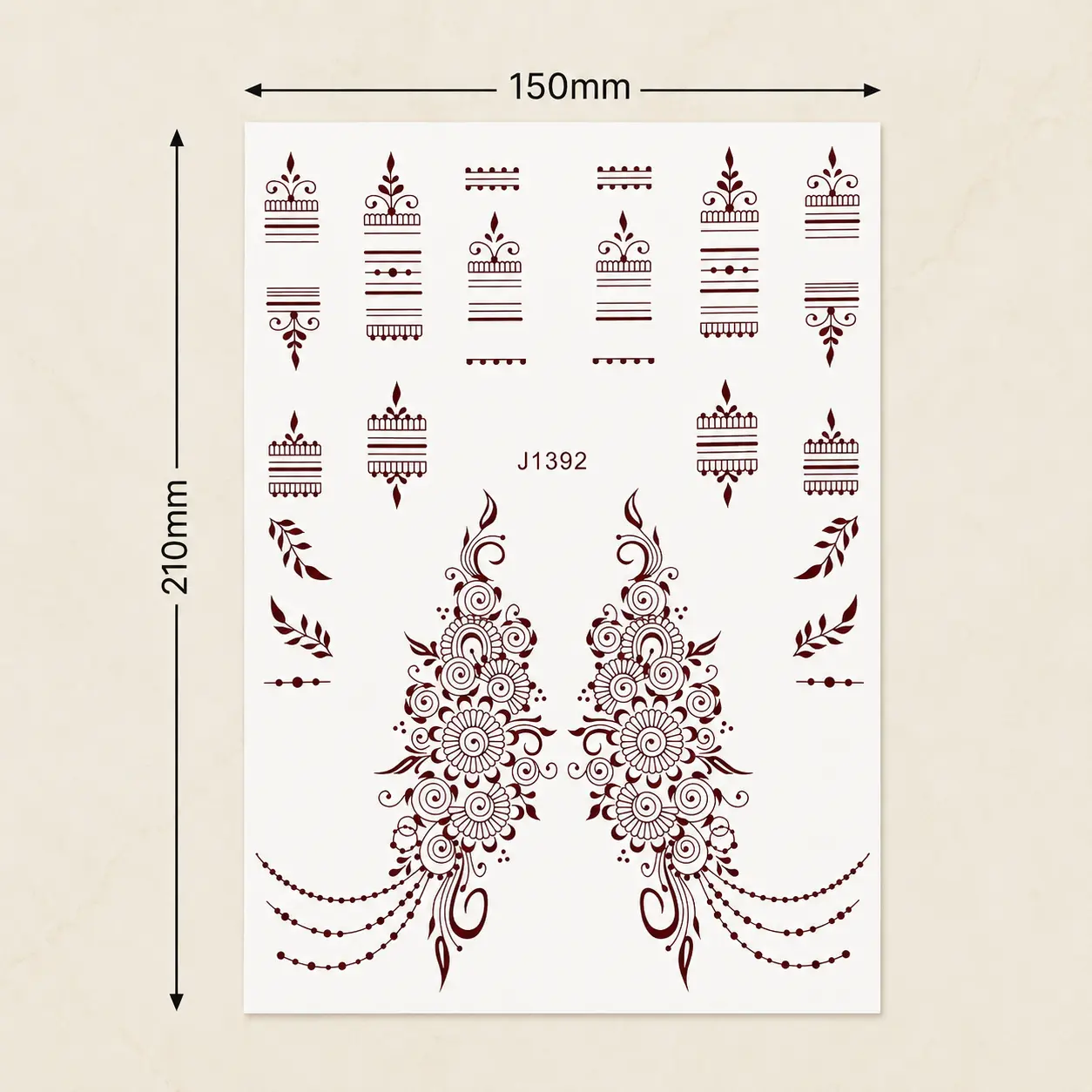 Brown Mehndi Floral Temporary Tattoo Sheet