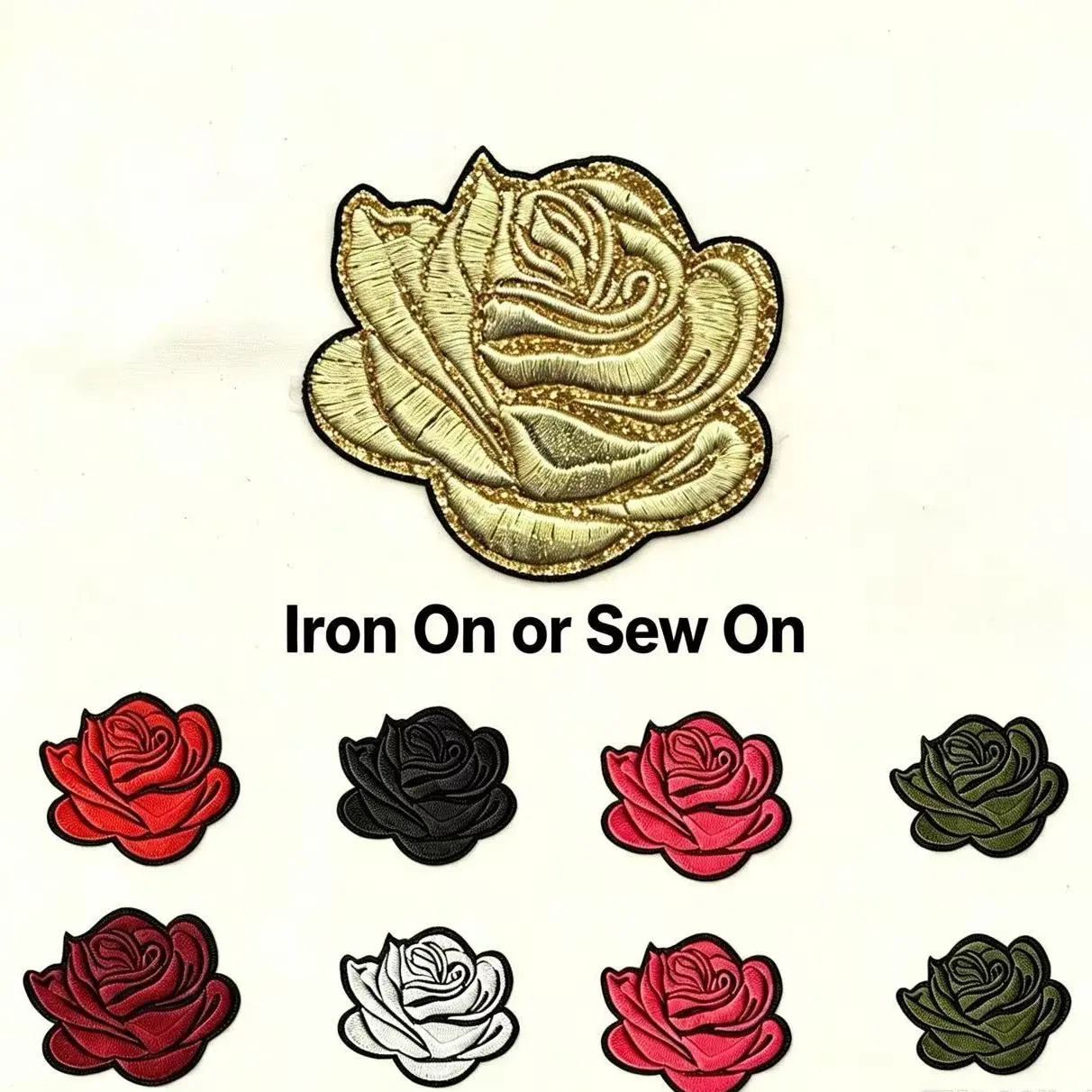 Rose Pattern Iron-On Embroidery Patch, Fun Design, Easy to Sew or Iron, Durable Fabric Badge, Ideal for Custom Jackets, Bags, DIY Crafts