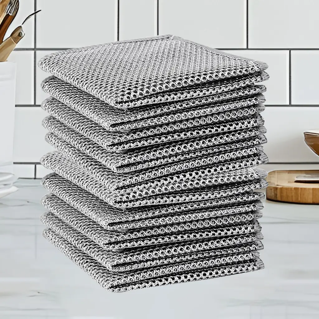 10-Pack Double-Sided Anti-Scratch Mesh Steel Wool Dish Cloth, Dual-Use Kitchen Cleaning Utensil, Easy Storage, Room Decor For Men, Household Essentials, Kitchen Decor microfiber Reusable Magic