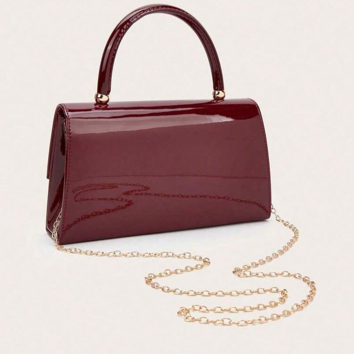 Stylish Luxury Solid Color Patent Clutch Woman Wallet PU Portable On Purse Handbag Crossbody Bag with chain for Office, College, Work, Business, Commute, Outdoor