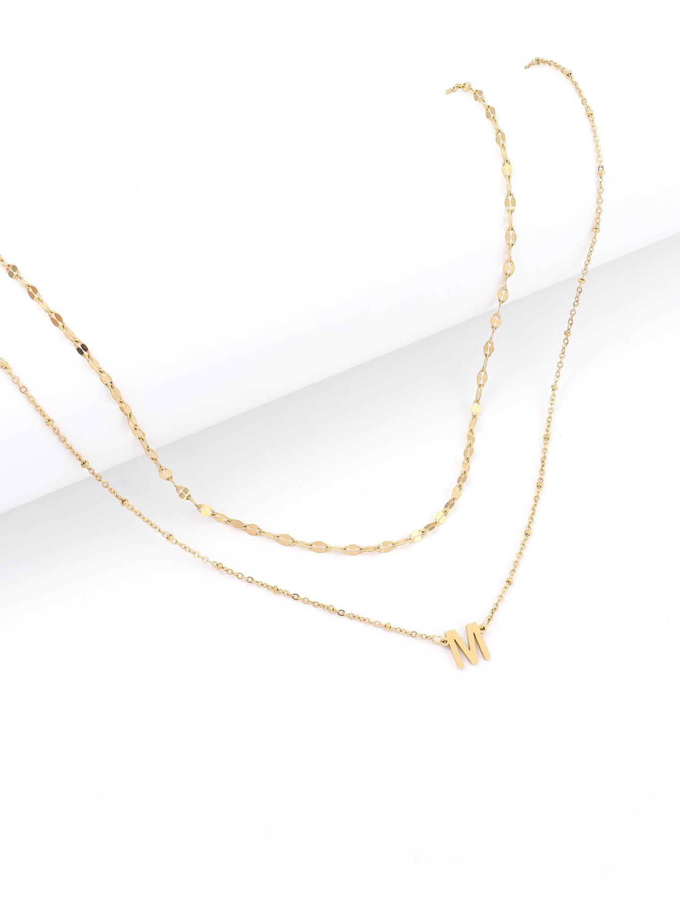 Simple Letter Detail Pendant Necklace & Chain Necklace Set, Necklace Initial, Fashion Jewelry for Party, Daily Decor, Trendy All-match & Exquisite Jewelry for Birthday Gift, Minimalist Necklace