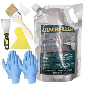 1.5Kg/35Fl.oz Concrete Crack Filler  Repair Sealant  Quick-Drying Crack Sealant for Driveway Walkway Outdoor Patio with Brush Putty   Gloves Plastic Scraper