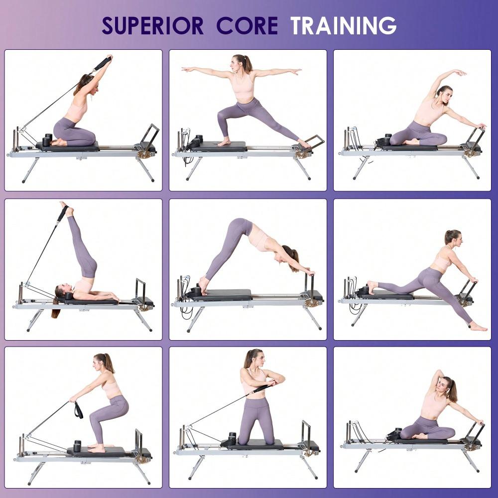 Pilates Reformer Machine, Indoor Pilates Reformer With High Strength Alloy Springs, Foldable Pilates Reformer For Home Gym