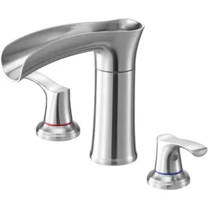 VEVOR Roman Tub Faucet, 3 Hole Waterfall Bathtub Faucet, Roman Bathtub Faucets Set with 2 Handles, Deck Mount Bath Tub Faucets Set for Pet Washing, Baby Care, Adult Bathing, Matte Black, Drip - Free
