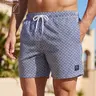 Men's Regular Fit Printed Beach Shorts, Casual Comfy Breathable Shorts for Summer, Men's Bottoms for Beach Vacation, men's swim trunks, Seersucker fabric Beach Shorts, Swimwear Shorts, Drawstring Swim Shorts, Pockets Swimming Shorts