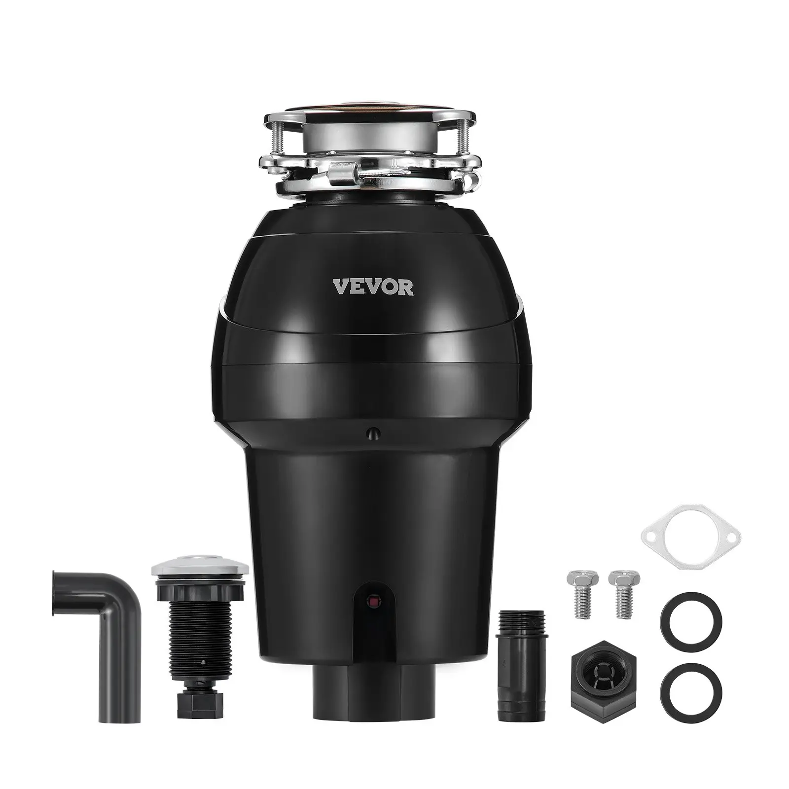 VEVOR 1.25HP Low-Noise Garbage Disposal, 3360 RPM Continuous Feed Food Waste Grinder with 3-Bolt Mounting System, ABS Construction, Easy Install, Power Cord & Splash Guard for Kitchen Sinks