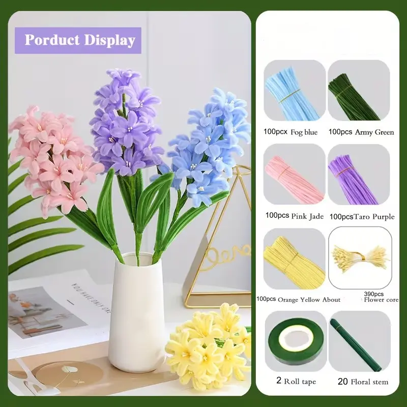 DIY-912 Piece Twisty Rod Hyacinth Floral Pipe Cleaner Craft Kit, Handmade Material Pack for Graduation, Wedding, Party Decor, Halloween, Christmas Gifts