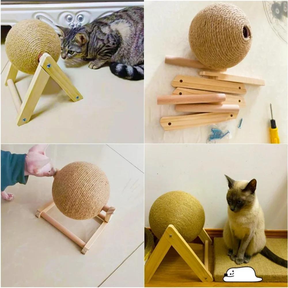 Durable Cat Scratching Ball with Stand, Flax Rope Cat Scratcher, Cat Scratching Toy, Pet Supplies, Interactive Cat Toy, Cat Furniture