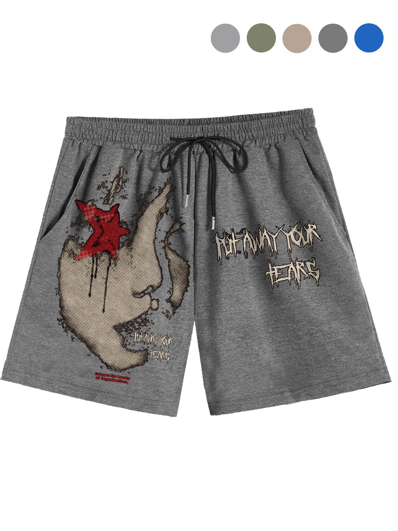 Men's Regular Fit Star & Letter Print Drawstring Waist Shorts, Graphic Shorts, Casual Comfy Track Shorts for Summer, Fashion Men's Bottoms for Daily Wear