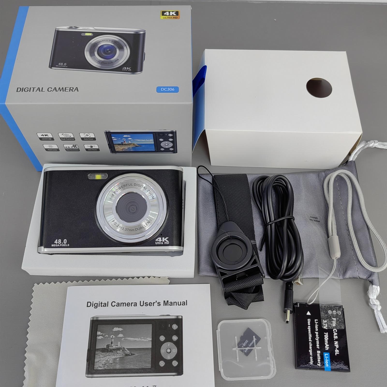 48MP Digital Camera, 4K Video Recording Digital Camera, Front & Back Shooting Digital Camera with 32G Memory Card, Beginner Entry-level Camera