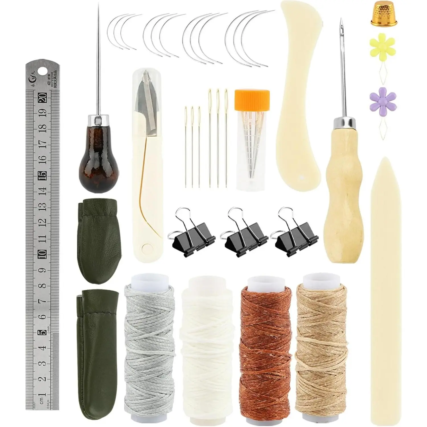 39pcs Book Binding Kits for Beginners,Hand Bookbinding Tools Kit with Bone Folder,Waxed Thread,Binding Ribbon,Awl,Needles,Ruler for DIY Bookbinding,Paper Crafts,Book Repair
