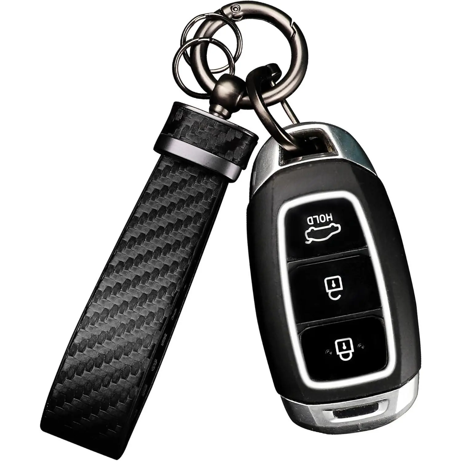 Leather Car Keychain,Carbon Fiber Key Fob with Anti-Lost D-Ring & Key Ring | Keychain Wristlet,Universal Keys Chain Car Accessories for Women