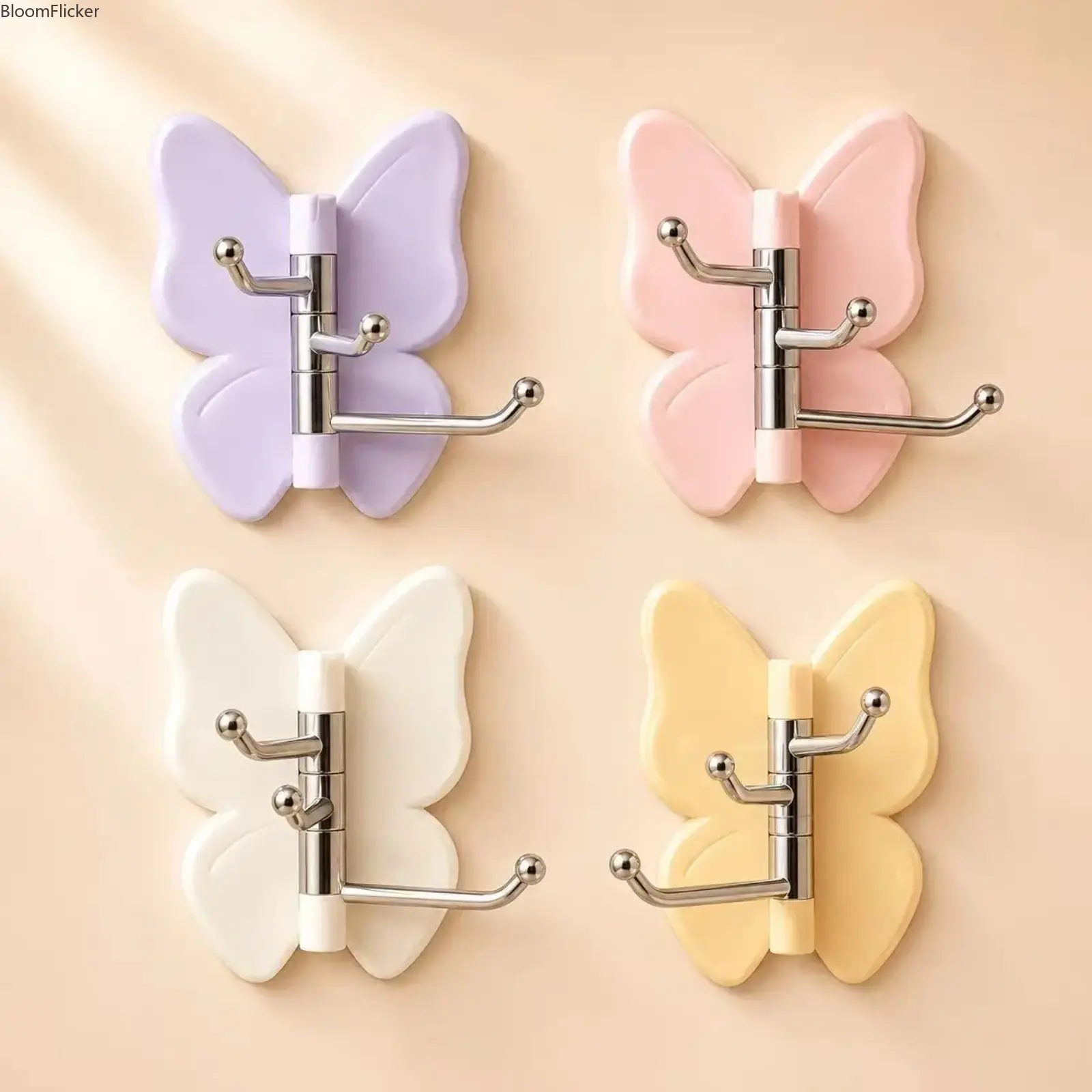 Rotating Butterfly Hooks – Strong Adhesive Wall Organizer for Towels, Bags, Hats & Keys | No Drilling Required