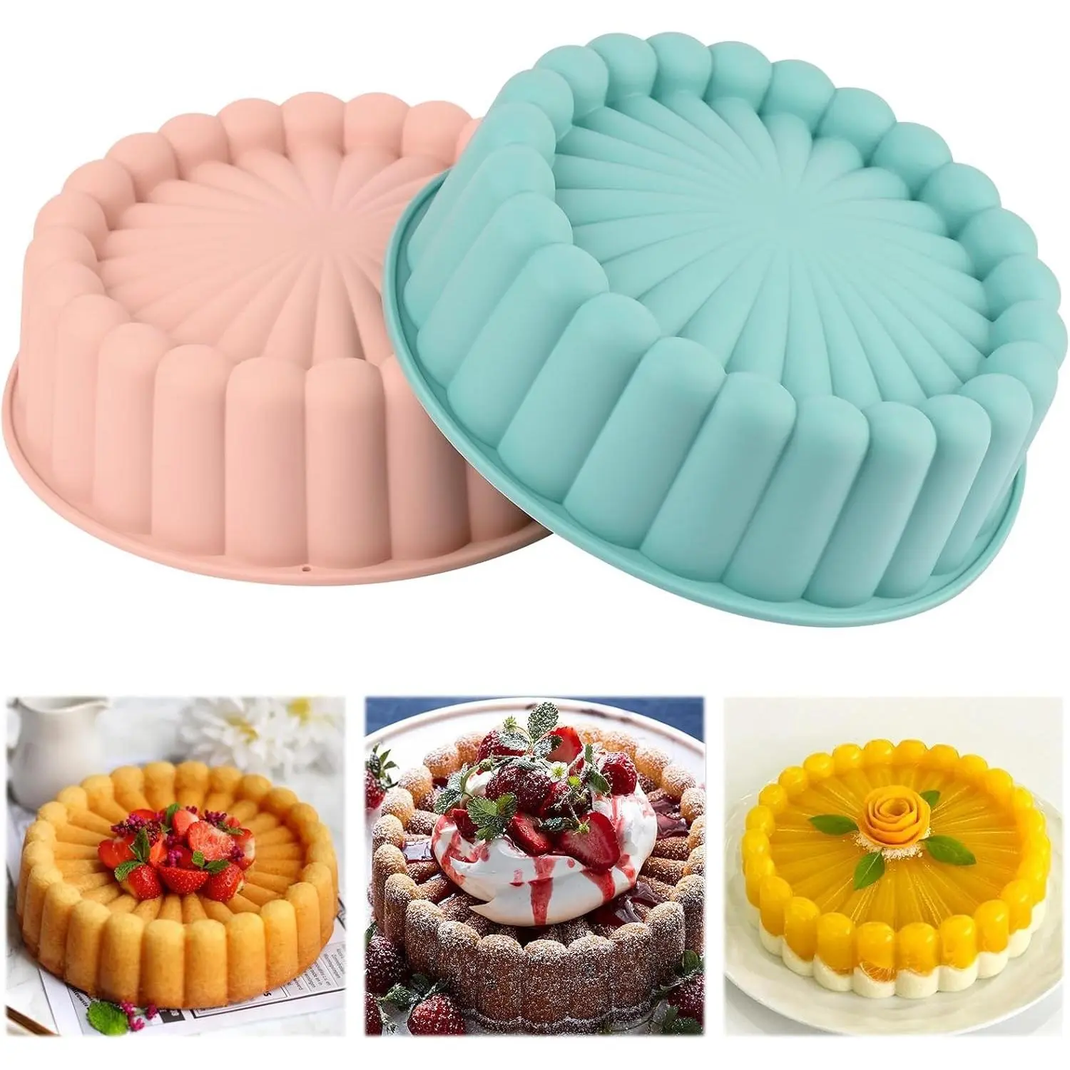 2 Pcs 8 Inch Round Charlotte Cake Pan - Nonstick Silicone Cake Molds for Cheese Cake, Chocolate Cake, Rainbow Cakes, Strawberry Shortcake, Brownie Tart Pie