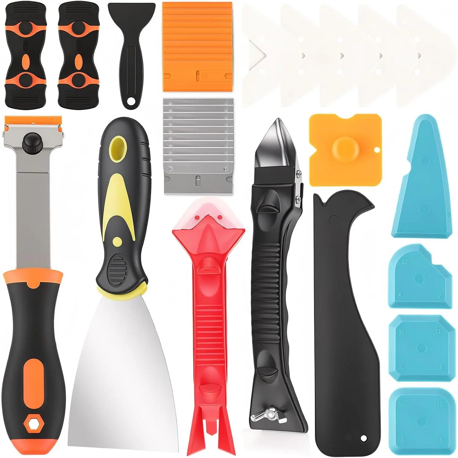 5-In-1 Caulking Tool Kit With Razor Scraper,  Finishing | Caulk Removal And Smoothing, Metal And Plastic Scrapers, For Tile, Glass, Sink, Window And Grout Repair