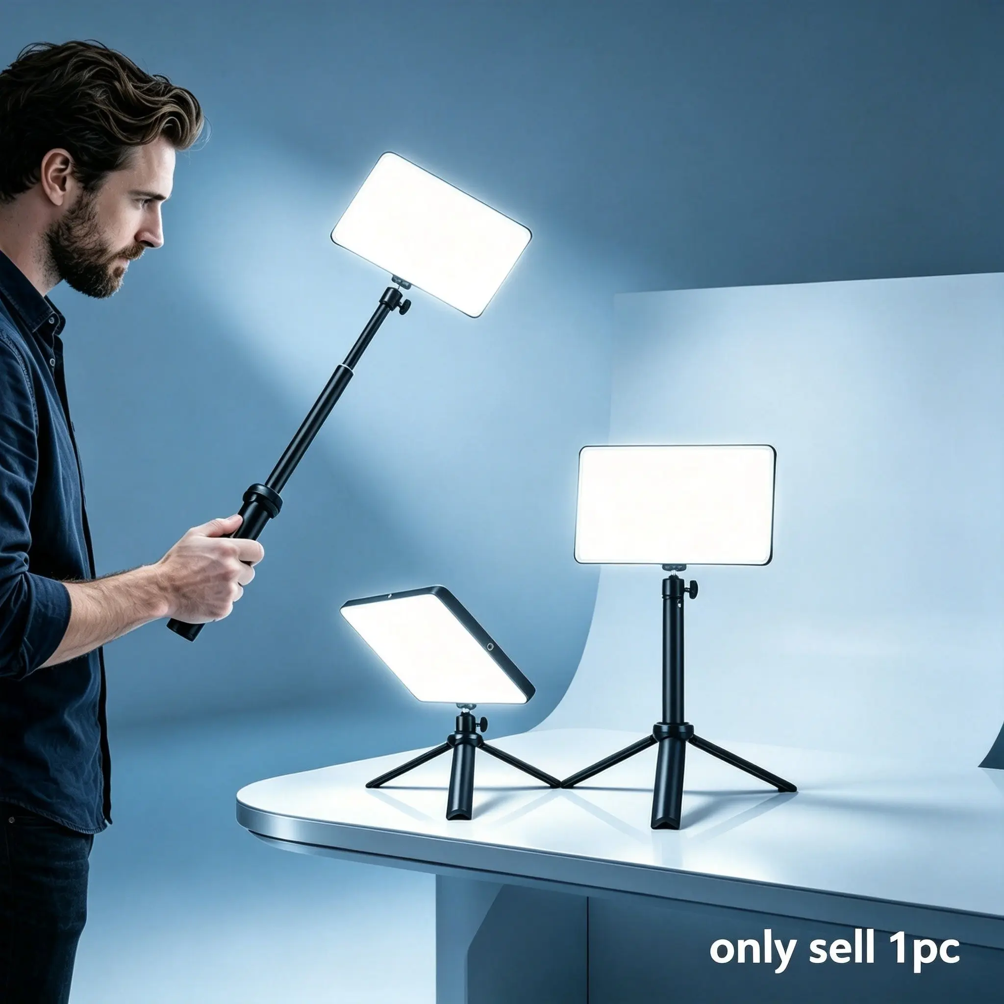 Compact Square LED Light, 360° Rotatable Head, Dual Mode Stand, Supports Hands-Free Fixed Shooting & Handheld Shooting, Ideal for Photography