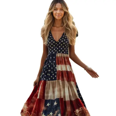 us flag dresses USA Dress Adult Costume  Pure Costumes Celebrate your American spirit with the Womens American Flag Sundress from Tipsy Elves Fourth of July American Flag