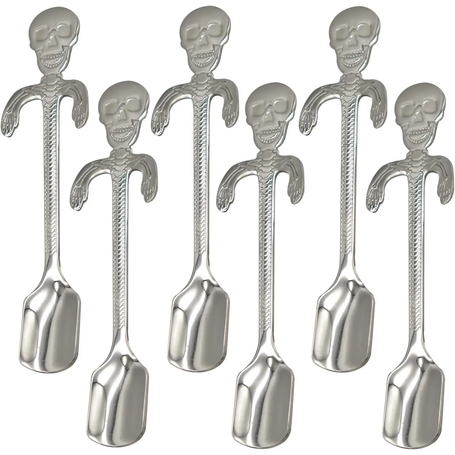 6 count Skull Spoon 5 inch 18/10(304 )Stainless Steel  Teaspoons Coffee  Sugar Espresso Dessert Stirring Spoons Design for Halloween Party Kitchen