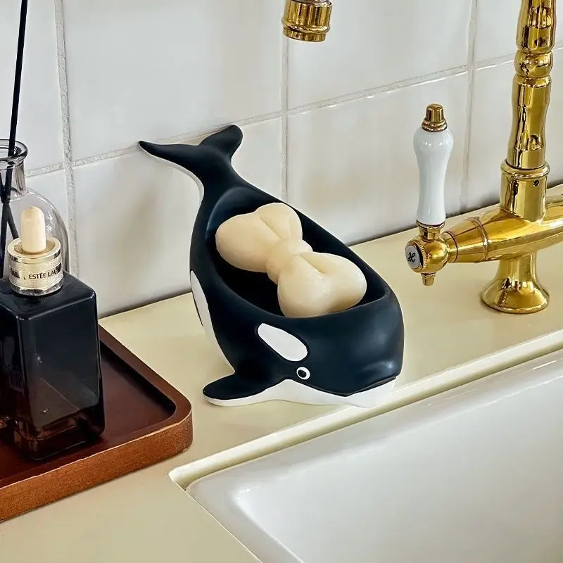 Cute Whale Shaped Resin Soap Dish, Creative Draining Soap Holder, Luxury Decorative Soap Tray, Table Ornament, Great Gift for Bathroom Supplies