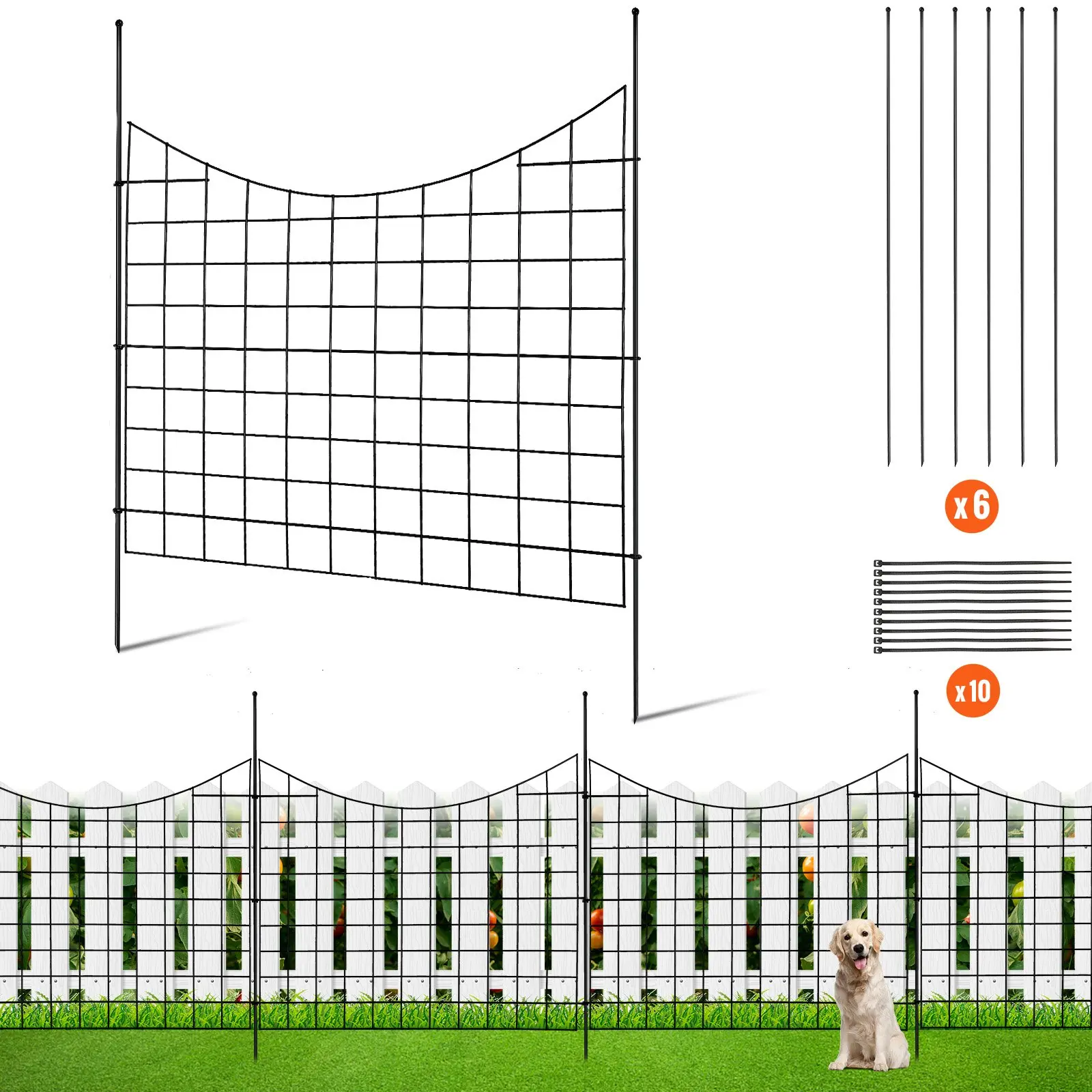 【DealsForYouDays】VEVOR Garden Fence, 36.6in(H)x29.5in(L) Animal Barrier Fence, Underground Decorative Garden Fencing with 2.5 Inch Spike Spacing, Metal Dog Fence for the Yard and Outdoor Patio, 5 Pack