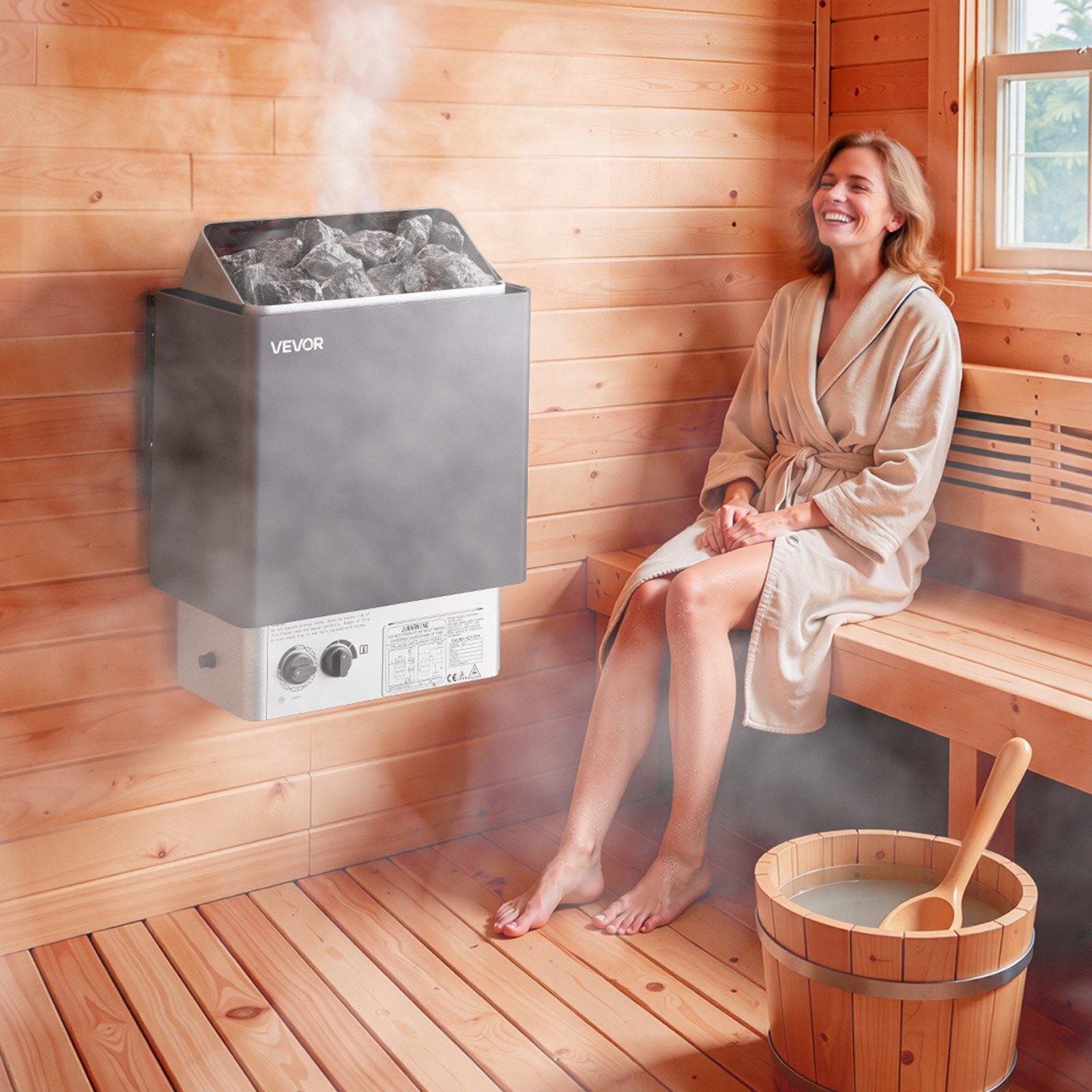 VEVOR 9KW Sauna Heater, Steam Bath Sauna Heater with Built-In Controls, Electric Sauna Stove, 3h Timer and Adjustable Temp for Max.317-459 Cubic Feet, Home Hotel Spa Shower Use 220V