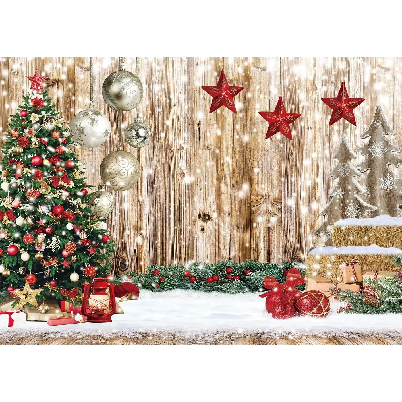 7x5Ft Christmas Backdrops for Photography Winter Snow Backdrop Rustic  Floor Backdrop Xmas Tree  Christmas Family Party Background