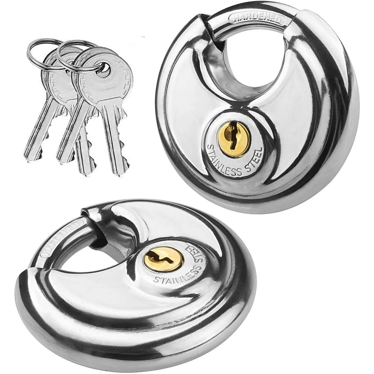 Disc Keyed Padlock 2 Pack Round Padlock Stainless Disc Padlock 2-3/4 inches Duty Disc Lock with Key for Unit, Garages, Fence and Sheds