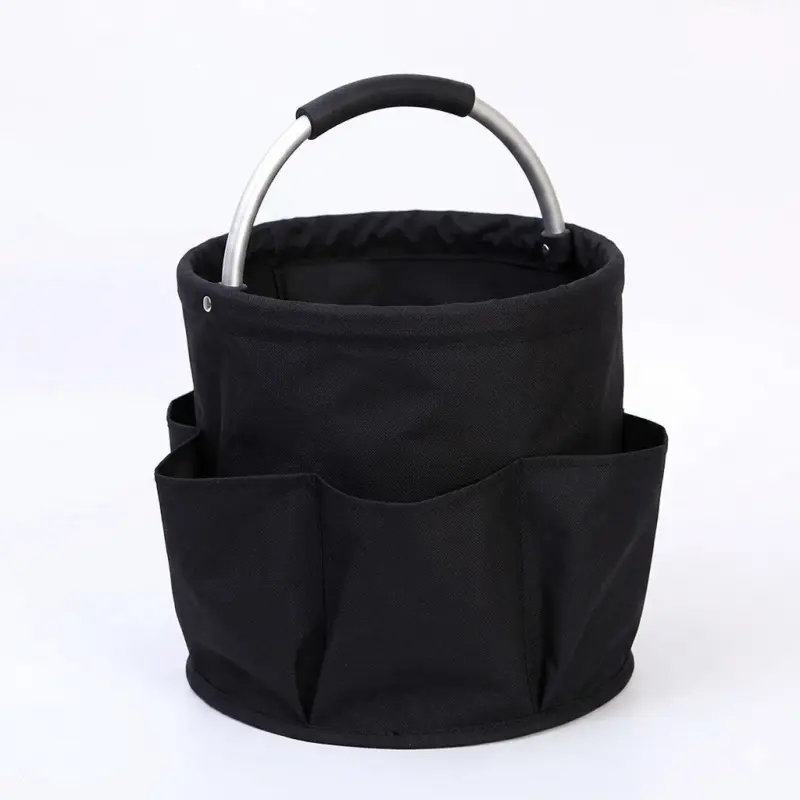 Foldable 17L Cleaning Caddy with Handle - Home Organizer Storage Bucket Tool Bag for Cleaning Supplies (Black)