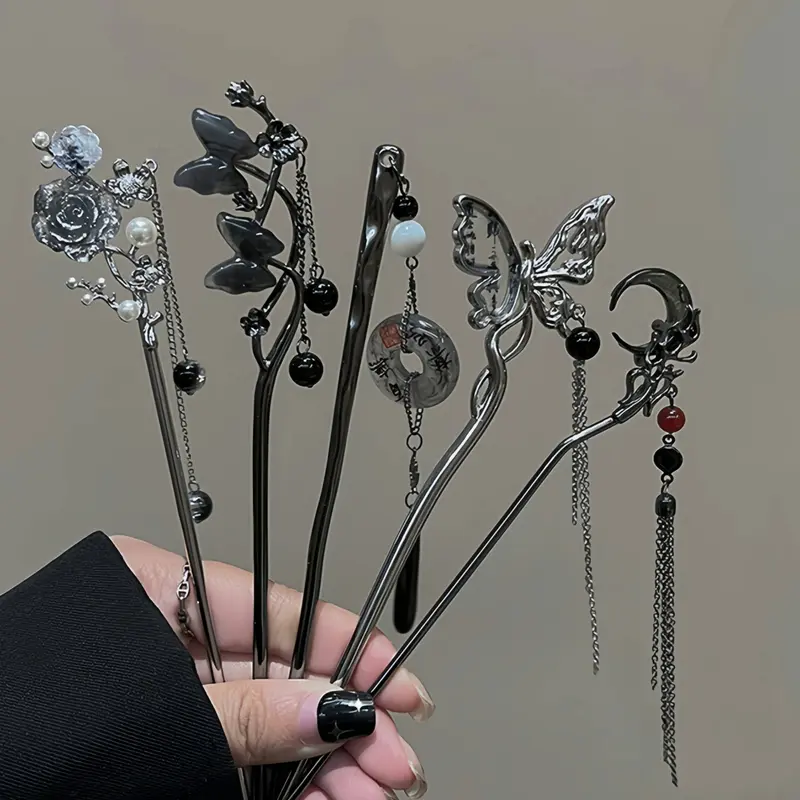 Elegant Hair Clip Set with Vintage Rose Butterfly and Tassel Design, Butterfly Clips, Fashionable Accessories for Women, Perfect Birthday Gift