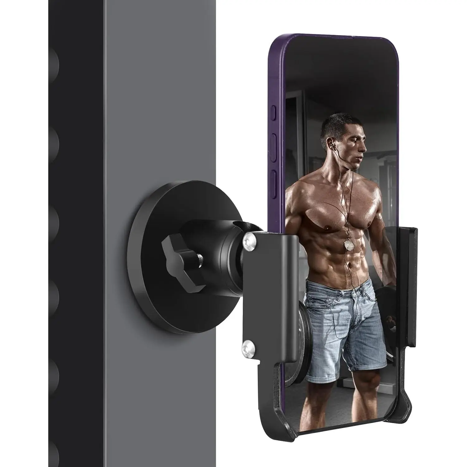 Gym  Phone Holder,  Metal  Base Phone Mount for Gym Equipment, Tractor, Refrigerator, Forklift, or Any Ferrous Metal Surface, Compatible with  Smartphones