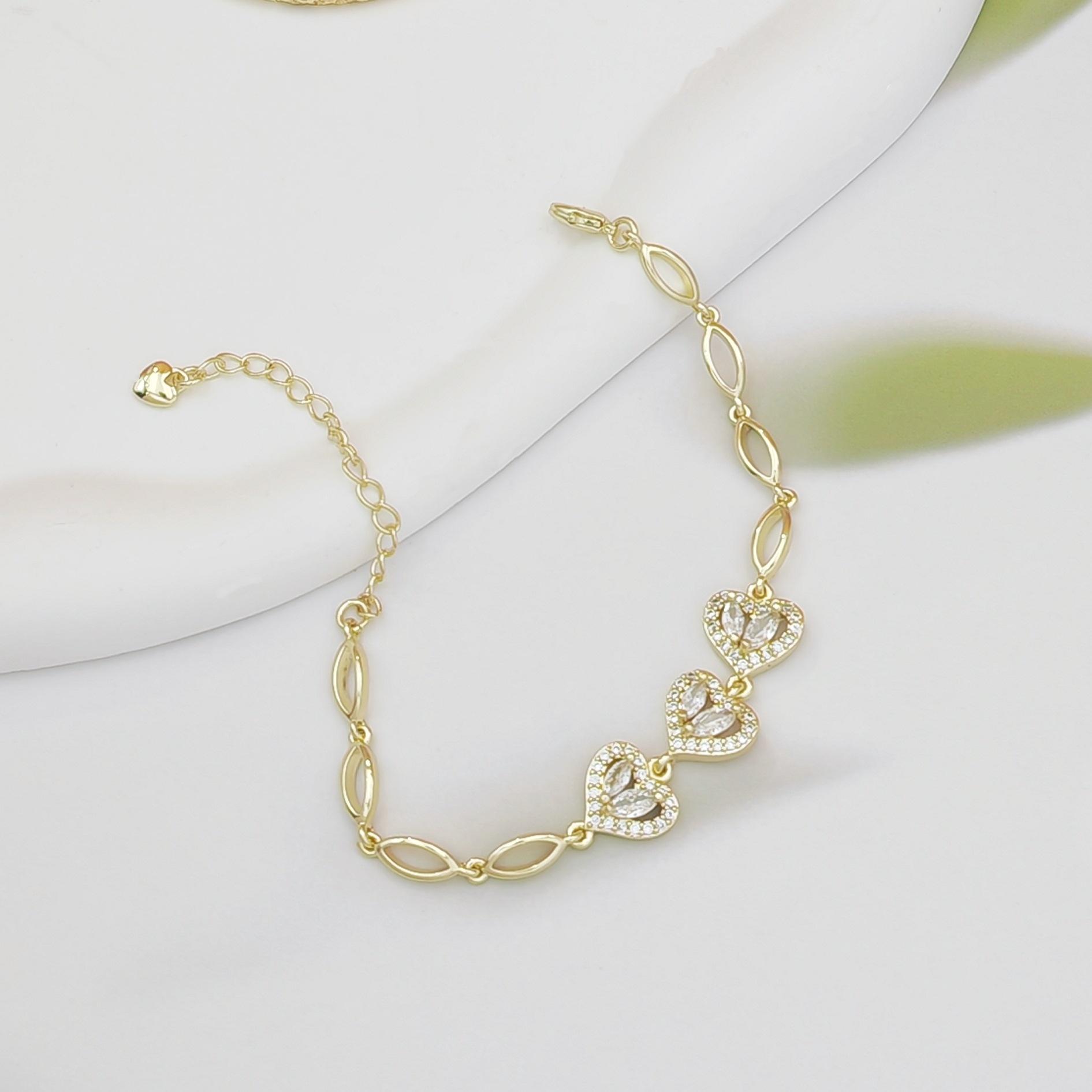Cute Heart & Waterdrop CZ Bracelet for Women Korean Style Dainty Minimalist Jewelry Delicate Aesthetic Accessory Trendy Sweet Design for Daily Wear, Dates, Parties & Gift Giving