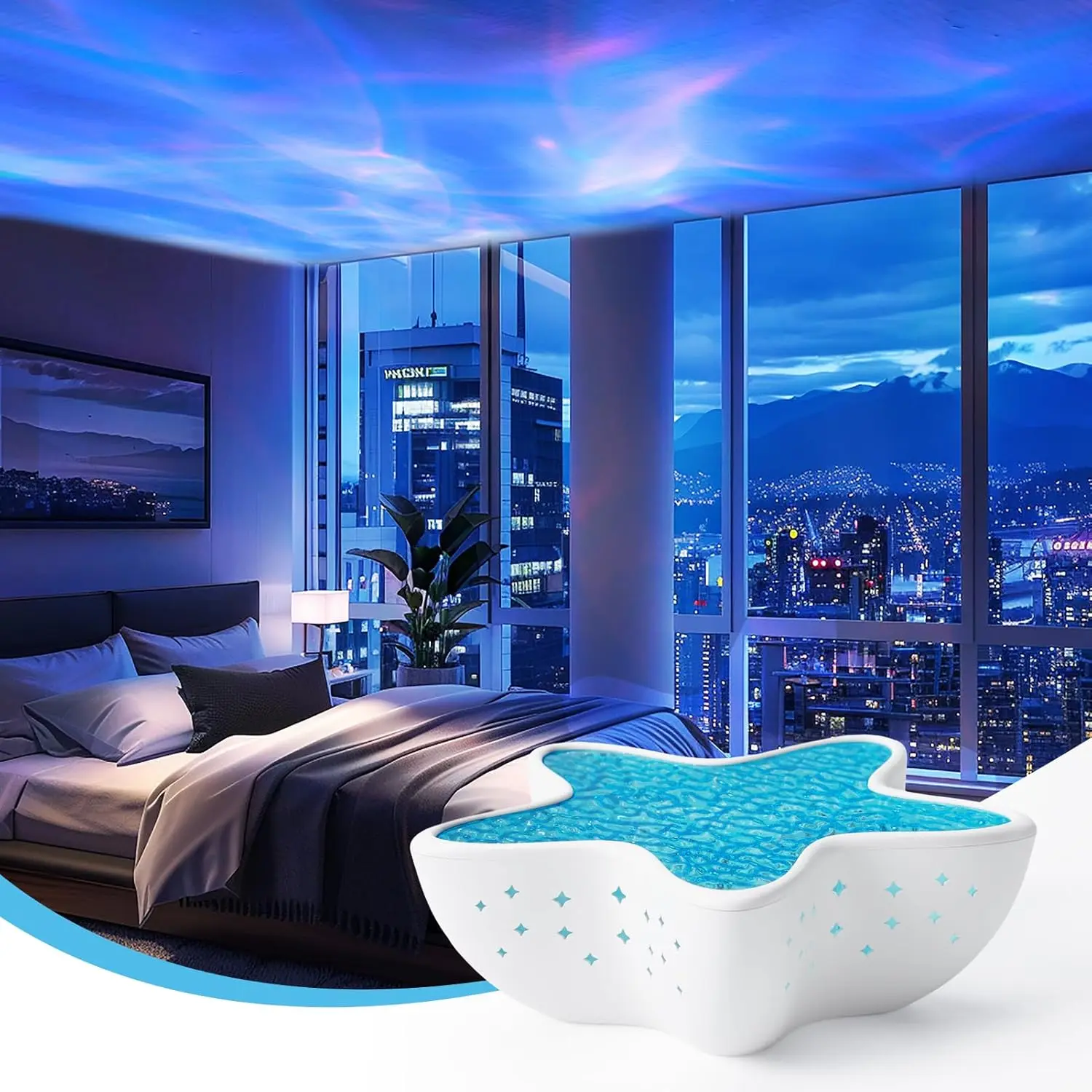 Northern Lights Projector,  Wave Shower Light Projector Light for Bathroom Classroom, Galaxy Night Light for  Dorm Decor, Cute Room Decor Aesthetic (White)